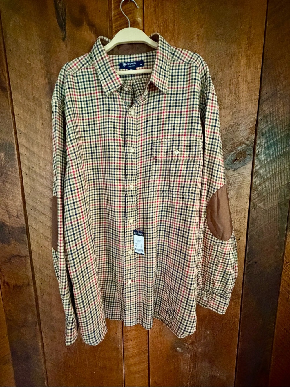 NWT Daniel Cremieux Plaid BrushedFlannel Shirt Elbow Patches Men's Size XL Khaki